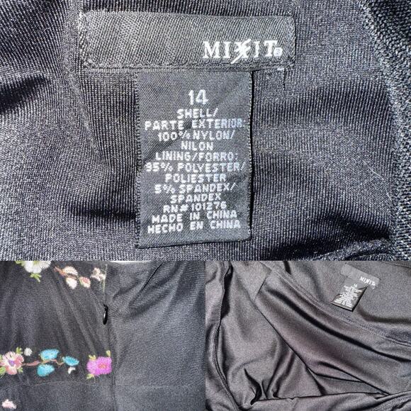 Mixit Y2K Black Embroidered Floral Beaded Hanky Hem Thin Strap Cocktail Dress 14 - Picture 10 of 10